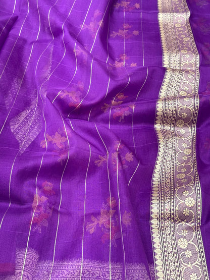 Purple Pure Kora Mulberry Silk handwoven Banarasi saree - Ektara Jamdani Weave