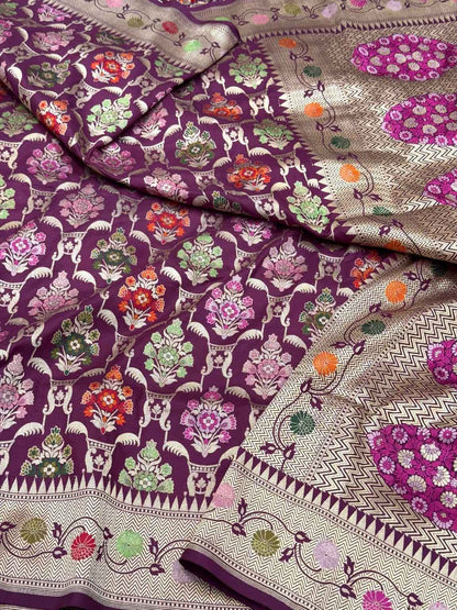 Wine Green Pure Katan Silk - Pure Mulberry Silk Handloom Banarasi Saree