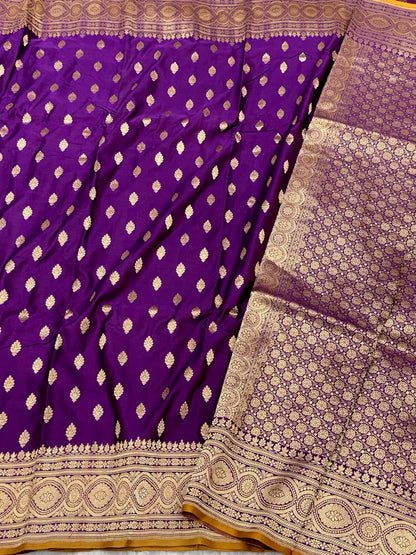 Purple Handloom Authentic Banarasi Saree - Pure Mulberry Katan Silk Banarasi Saree