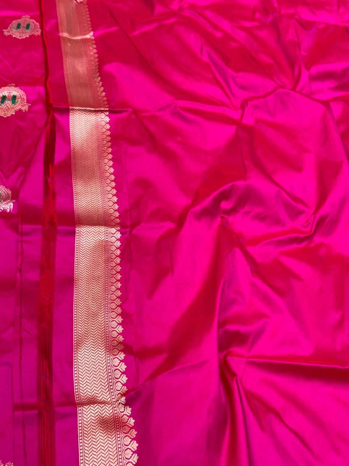 Ruby Pink 100% Pure Katan Silk Saree - 100% Pure Mulberry Silk | Kadhwa Handwoven Banarasi Saree