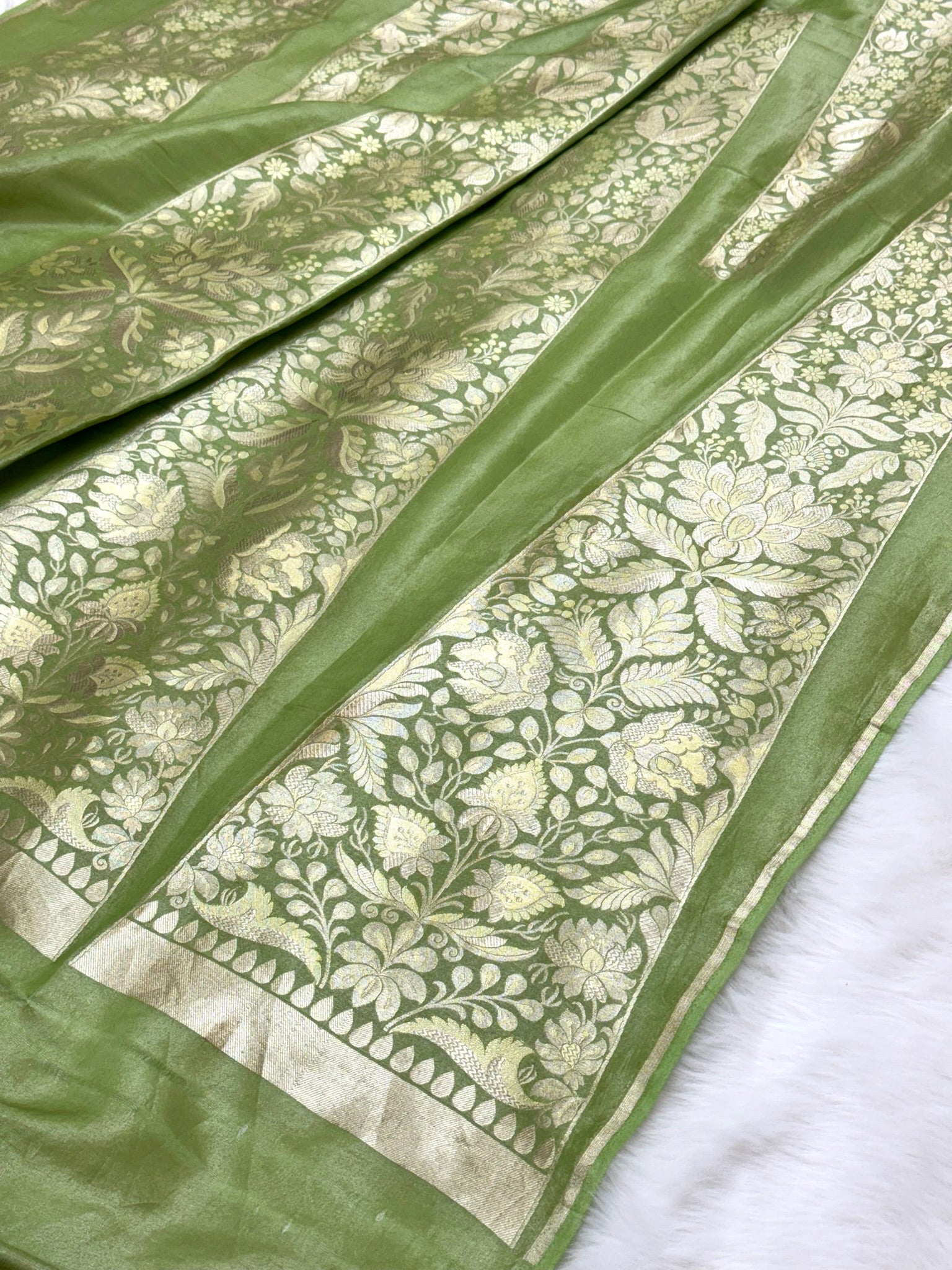 Pista Green Katan Tissue Pure Handwoven Lahenga