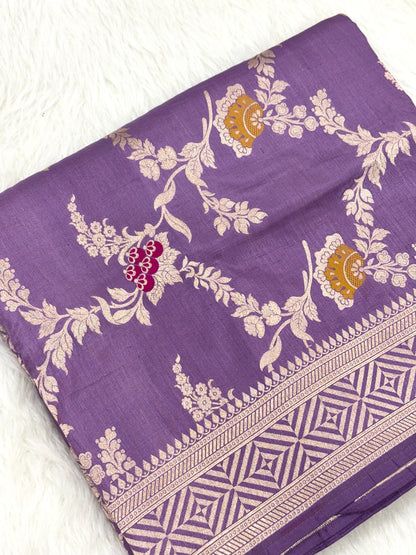 Lavender Pure Mulberry Katan Silk Banarasi Handloom Banarasi Saree