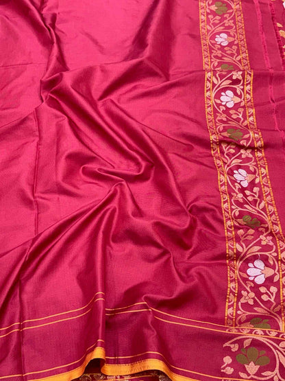 Peach Pink Pure Double Katan Silk Jamdani Handloom Banarasi Saree With Ektara Technique