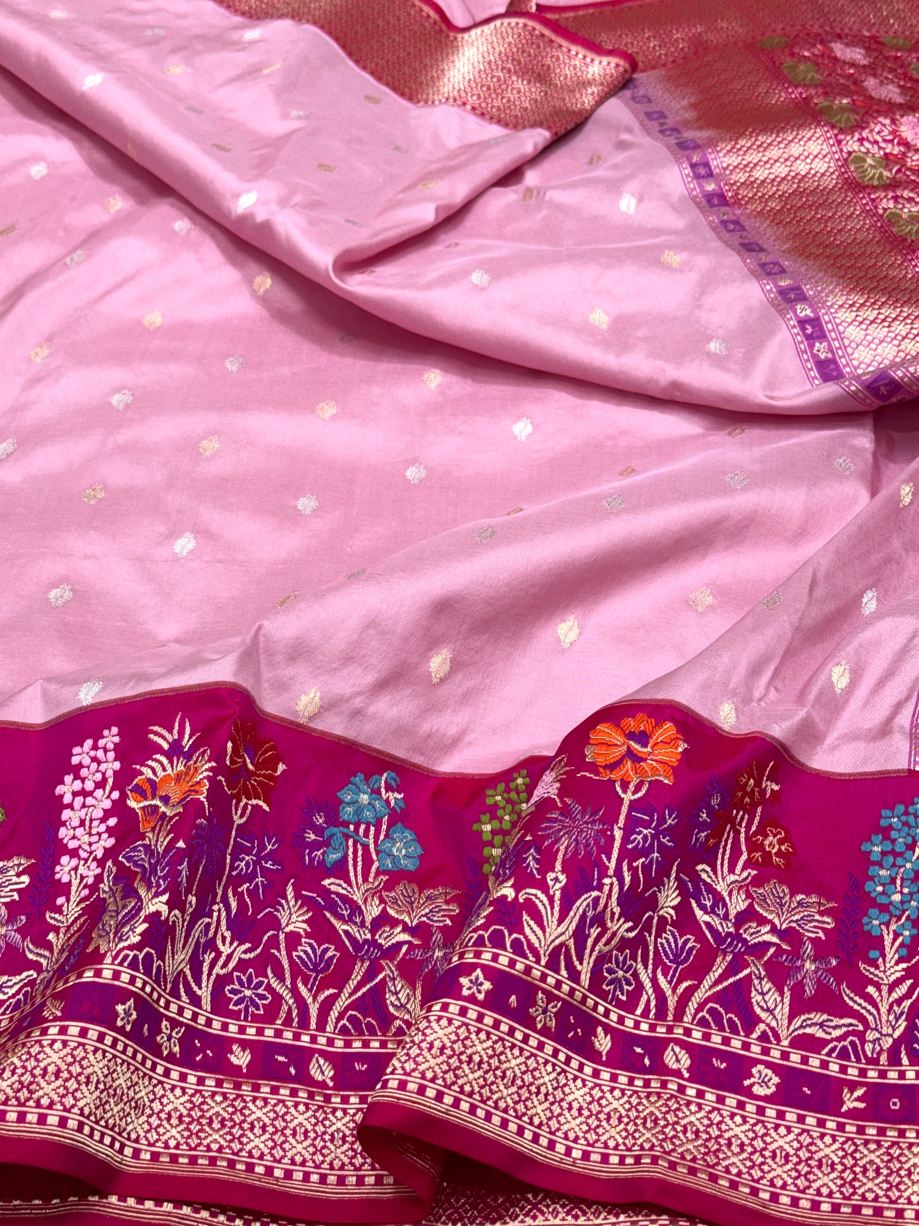 Lilac Pink Pure Katan Silk Handwoven Banarasi Saree