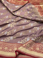 Mauve Brown Pure Mulberry Katan Silk Handwoven Banarasi Saree