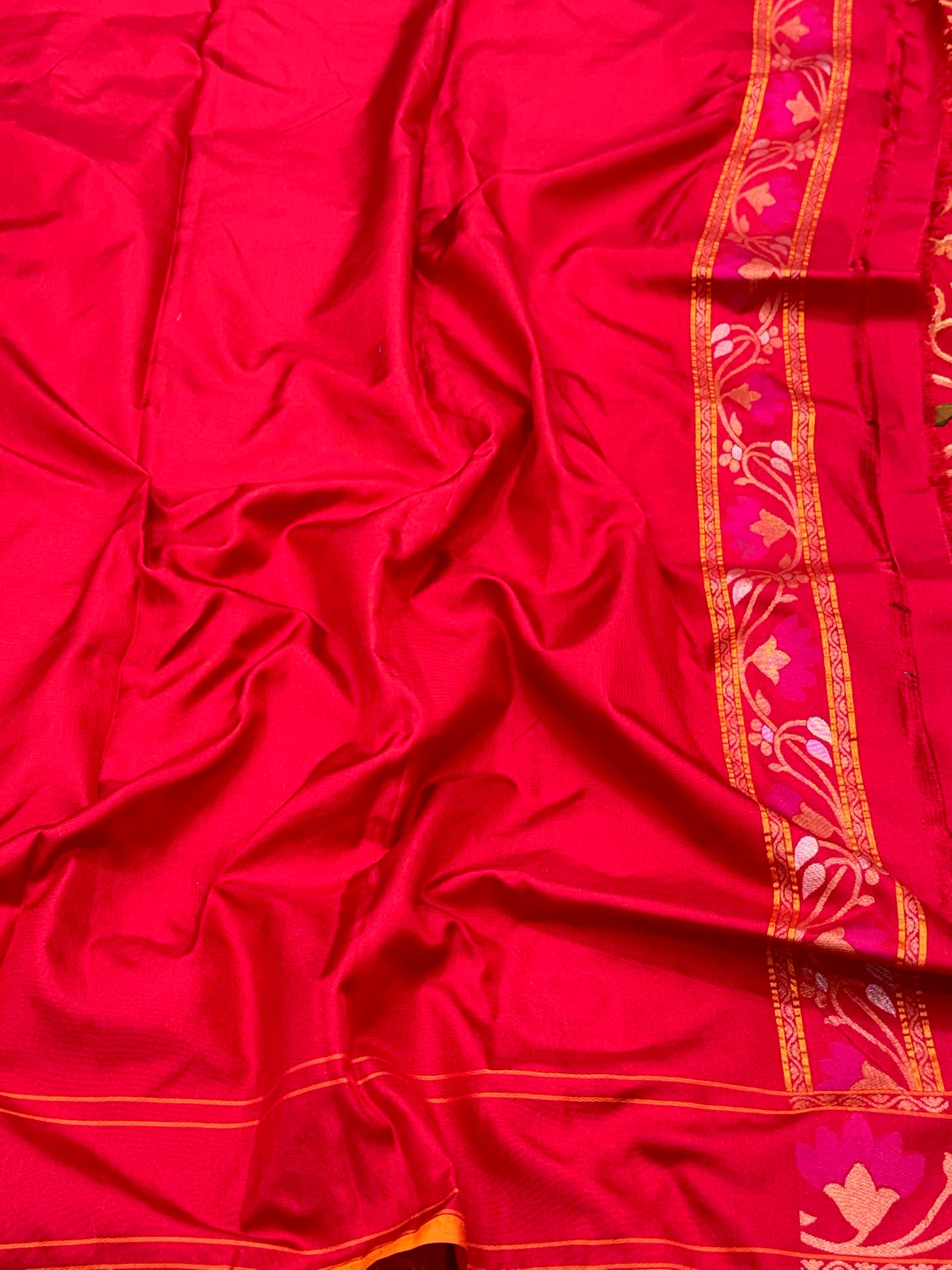 Deep Red Pure Mulberry Double Katan Silk Jamdani Handloom Banarasi Saree | Ektara Weave |