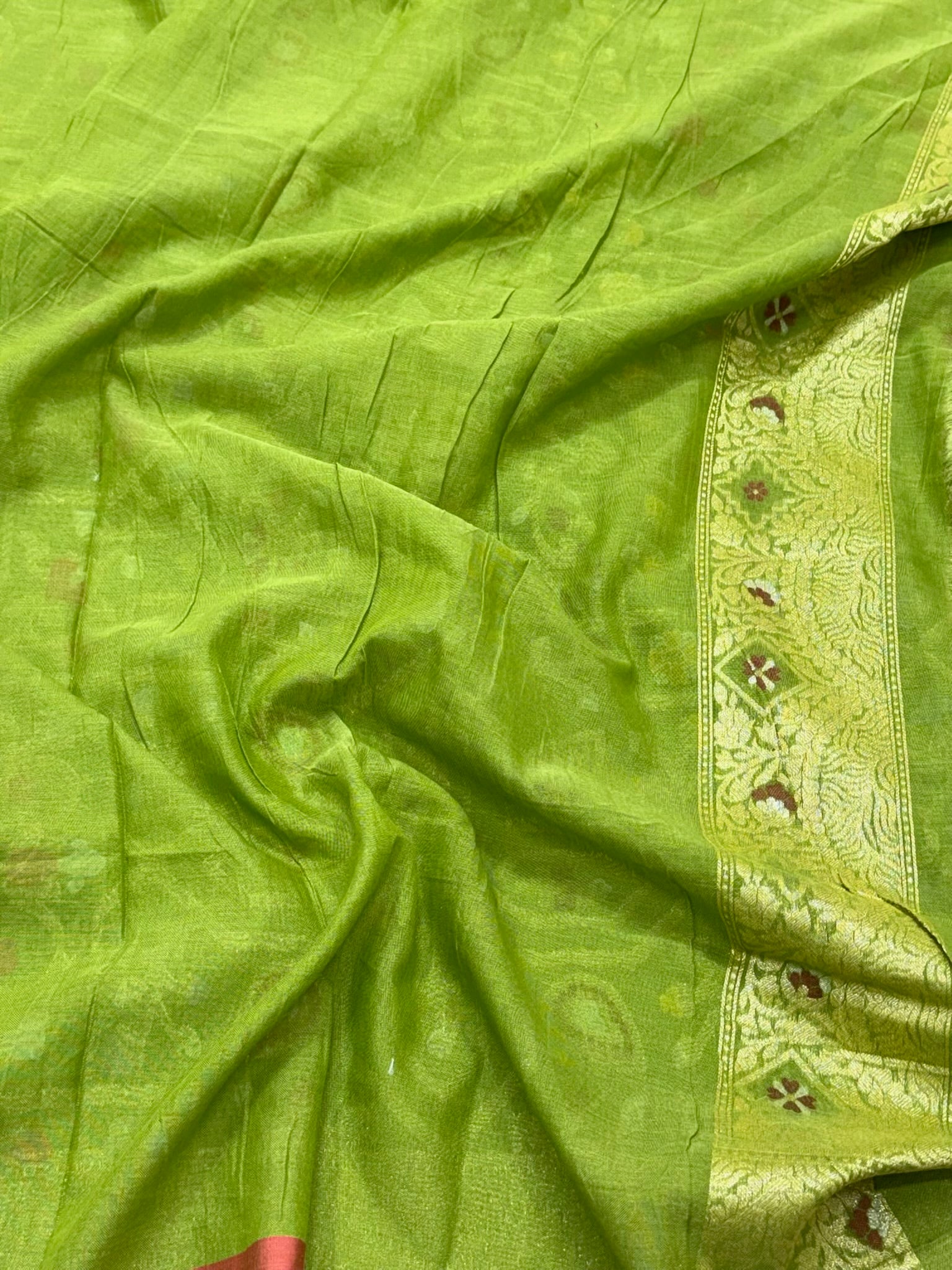Green Pure Muslin Cotton Saree |Ektara Jamdani Handloom Banarasi Saree