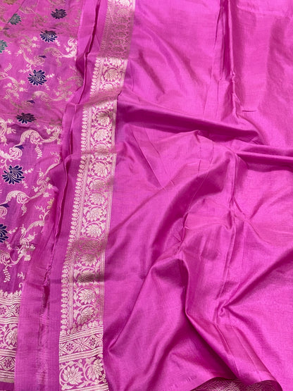 Onion Pink Pure Mulberry Katan Silk Handloom Banarasi Saree