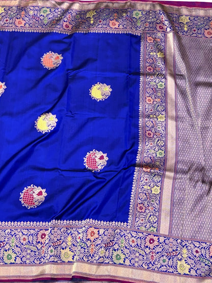 Royal Blue Pure Mulberry Katan Silk | Kadhwa Ektara Weave | Handwoven Banarasi Saree - Six Yards of Pure Elegance