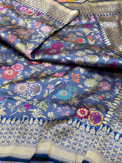 Blue Pure Katan Mulberry Silk Handwoven Banarasi Brocade Saree | Kadhwa Technique | Heritage In A New Light