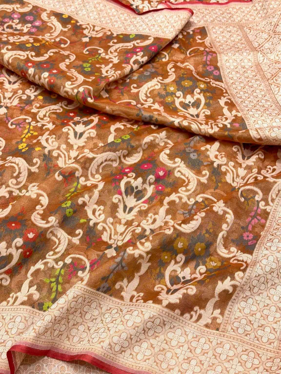 Beige Pure Tissue Silk Handloom Lightweight Banarasi Saree