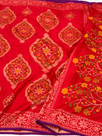 Red Ektara Weave Katan Silk Handwoven Banarasi Saree