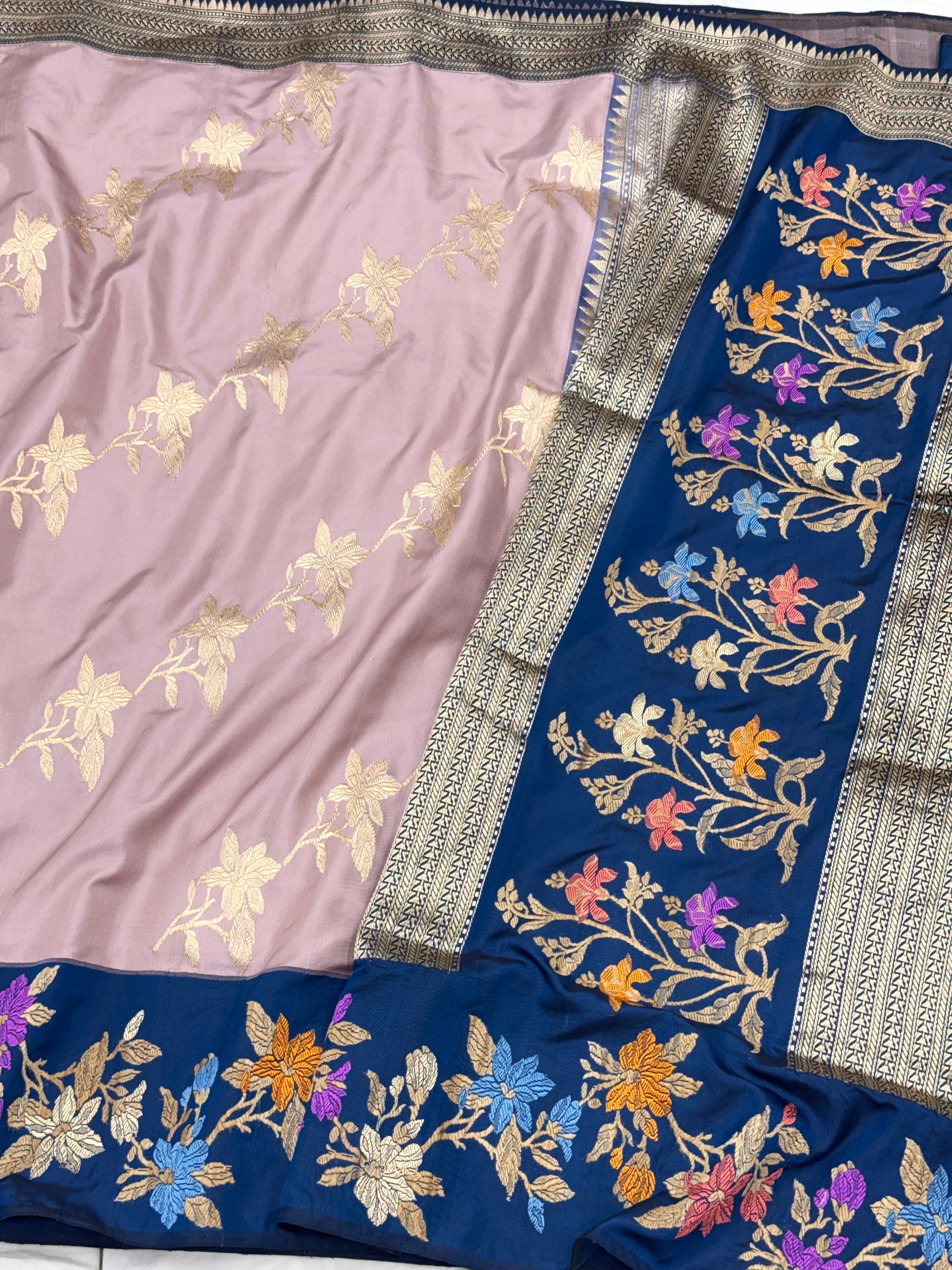 Mauve Pink 100% Pure Mulberry Katan Silk Handwoven Banarasi Saree