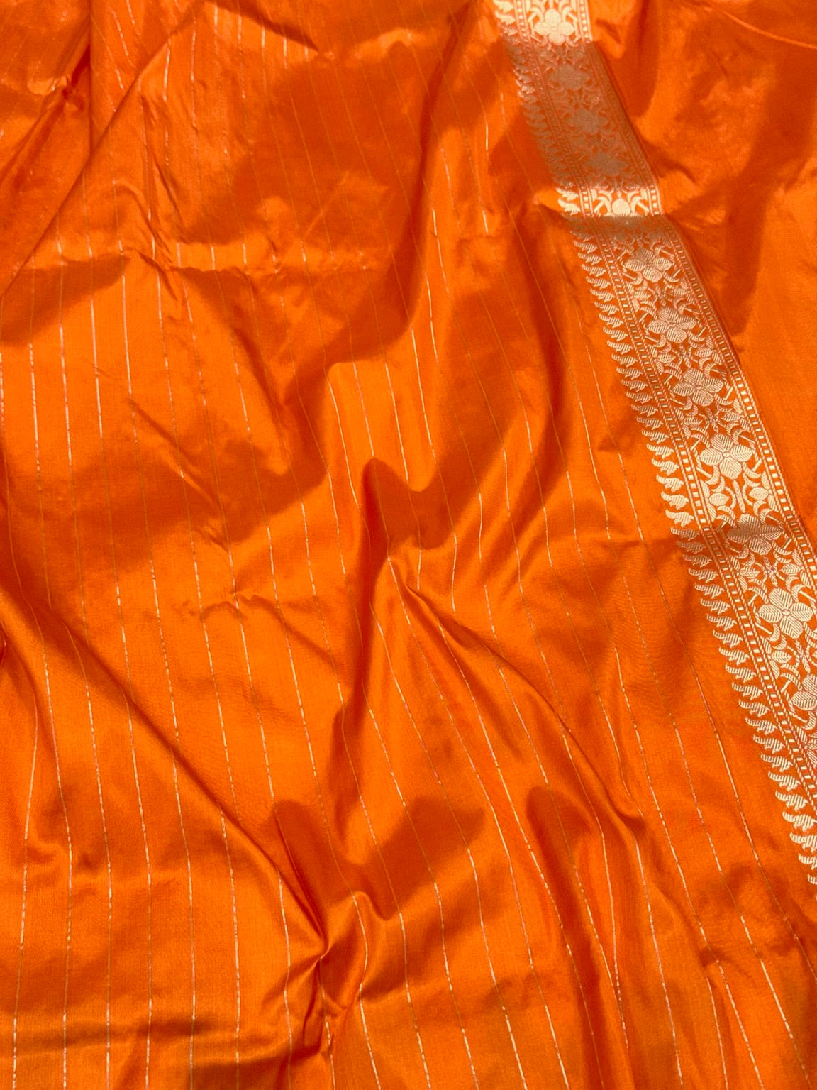 Orange Pure Mulberry Katan Silk Handwoven Banarasi Saree - Kadhwa Weave