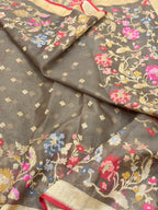 Antique Bronze Pure Kora Organza Silk Jamdani Handwoven Banarasi Saree