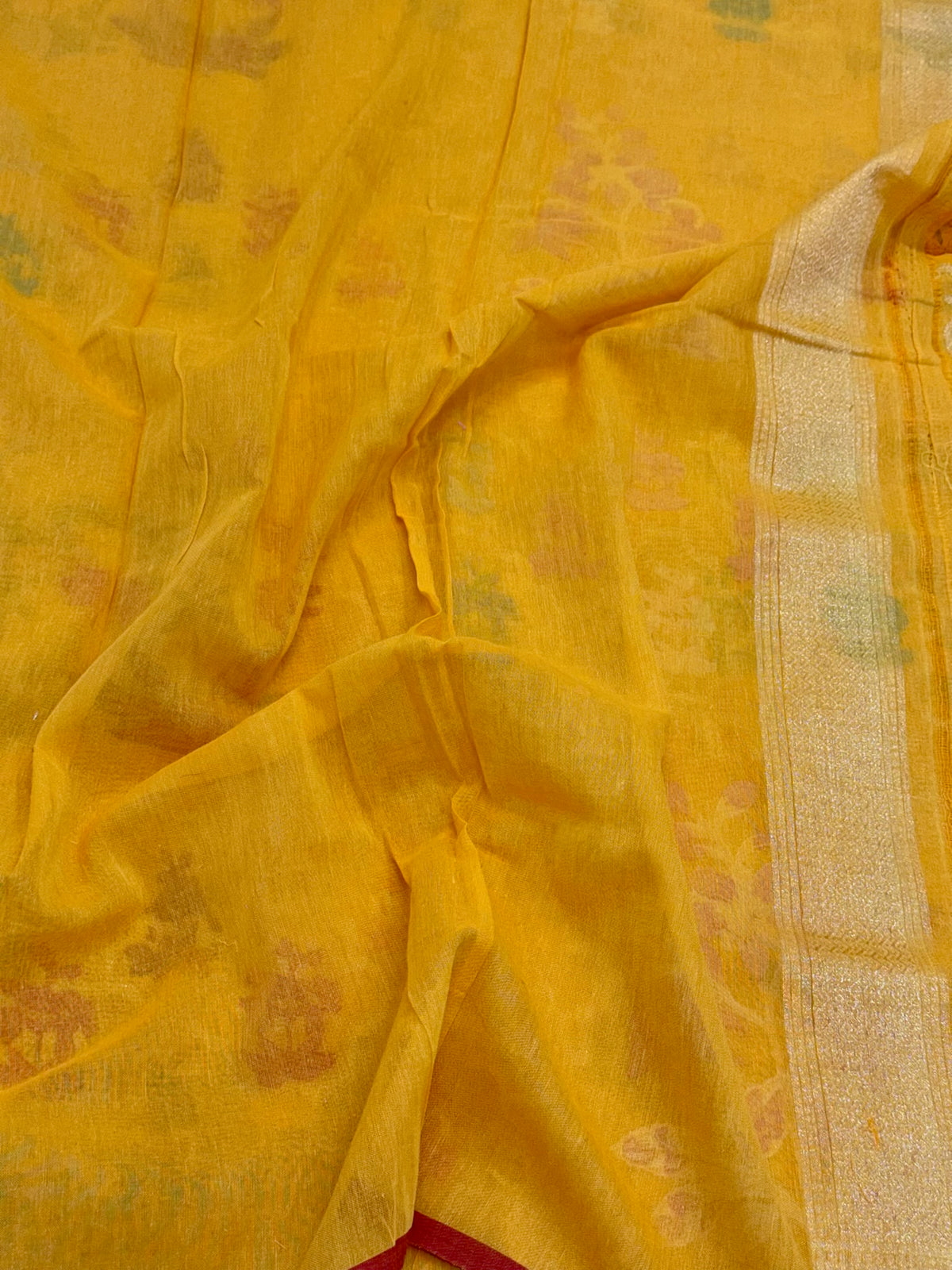 Gold Yellow Pure Muslin Cotton Jamdani | Ektara Technique | Handloom Banarasi Saree