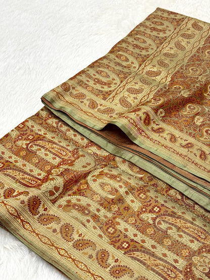 Sage Green Pure Satin Silk Handwoven Banarasi Saree |Tanchoi|
