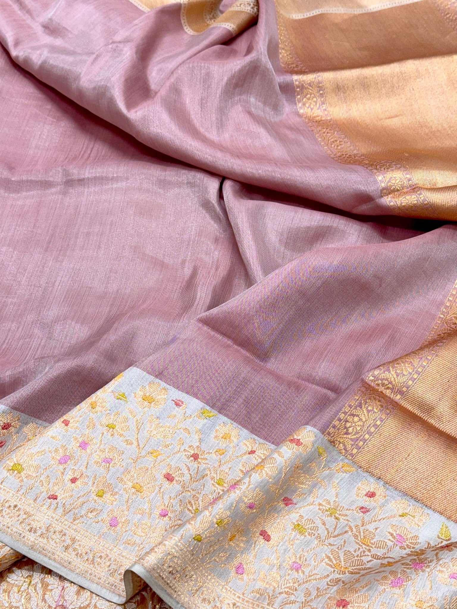 Pink Pastel Double Katan Tissue With Ektara Weave