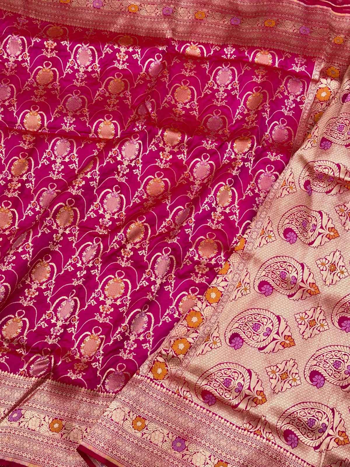 Red Orange Pure Katan Silk Handwoven Banarasi Saree