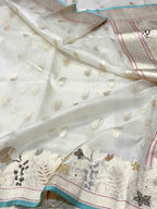 Pearl White Pure Kora Silk Handwoven Banarasi Saree