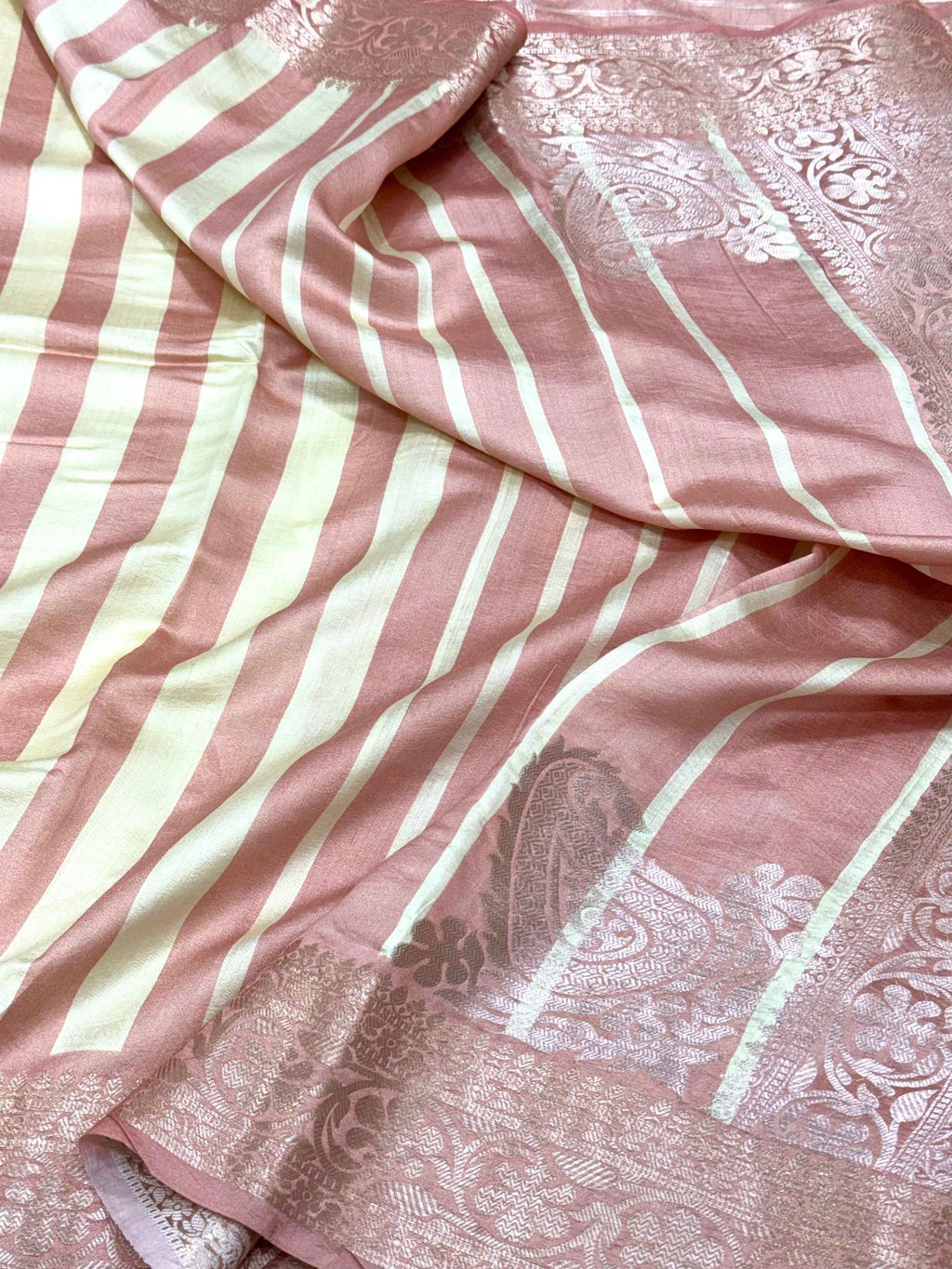 Peach Pink Pure Mulberry Chiniya Silk Lightweight Contemporary Saree