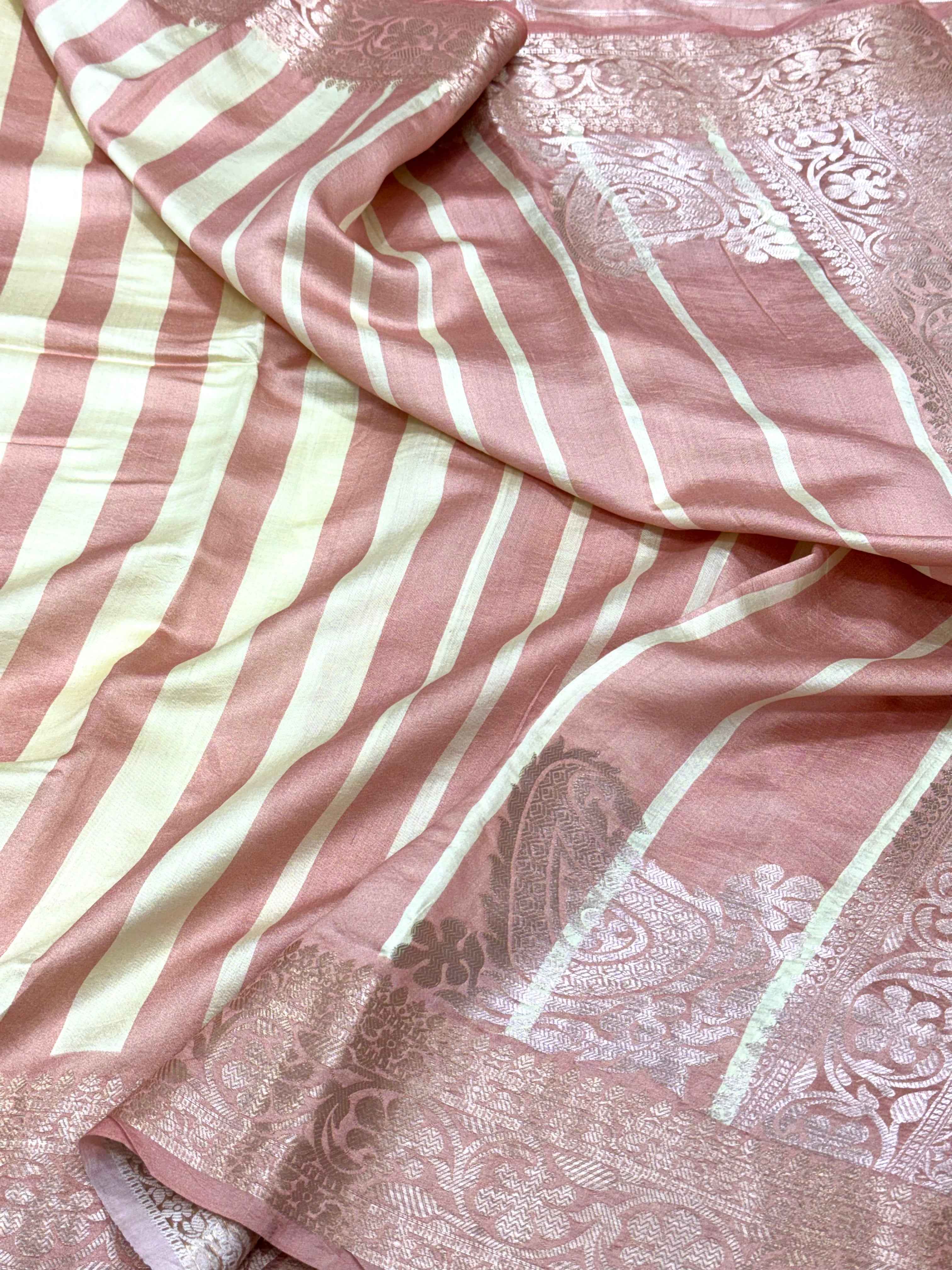 Peach Pink Pure Mulberry Chiniya Silk Lightweight Contemporary Saree