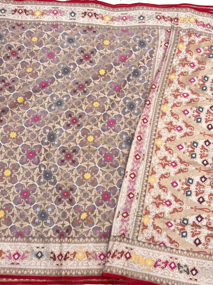 Dusty Lavender Pure Muslin Cotton Jamdani |Ektara Technique | Handloom Banarasi Saree