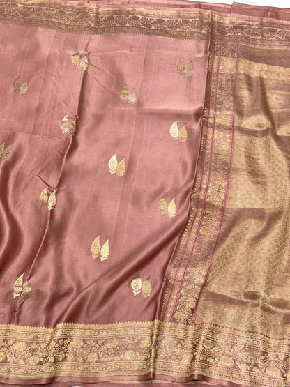 Mauve Pink Handwoven Banarasi Saree | Pure Mashru Satin Silk Banarasi Saree