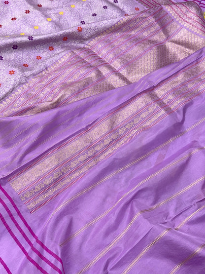 Lavender Purple Pure Mulberry Katan Silk Handwoven Banarasi Saree |Brocade|
