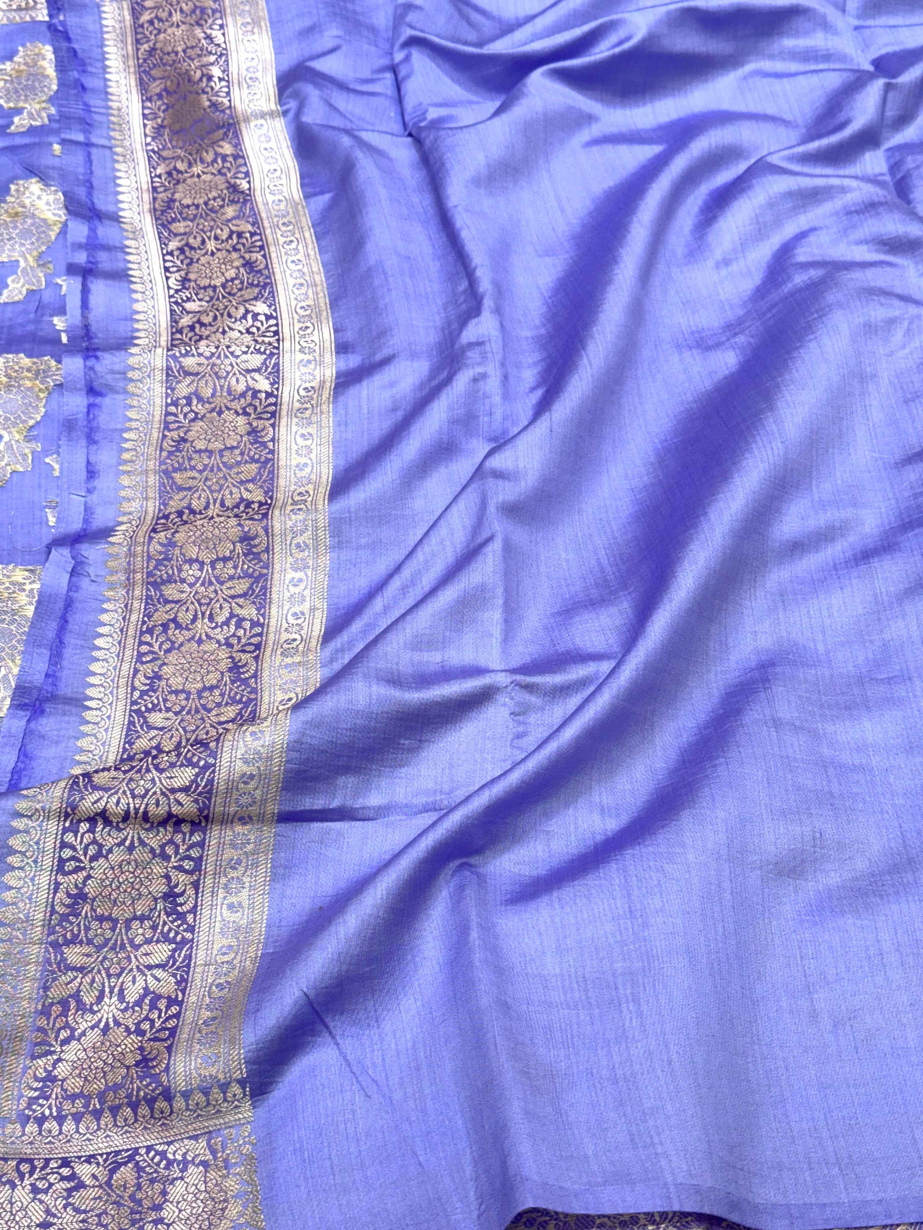 Blue Pure Mulberry Chiniya Silk Handloom Banarasi Saree