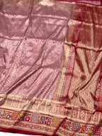 Mauve Pink/Red Pure Mulberry Katan Silk Handwoven Banarasi Saree