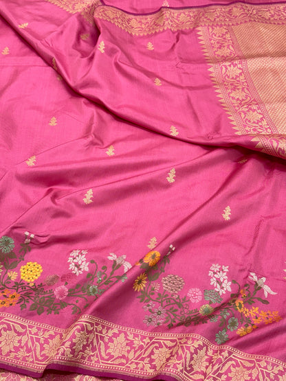 Pink Pure Katan Silk Handwoven Banarasi Saree |Ektara Weave|