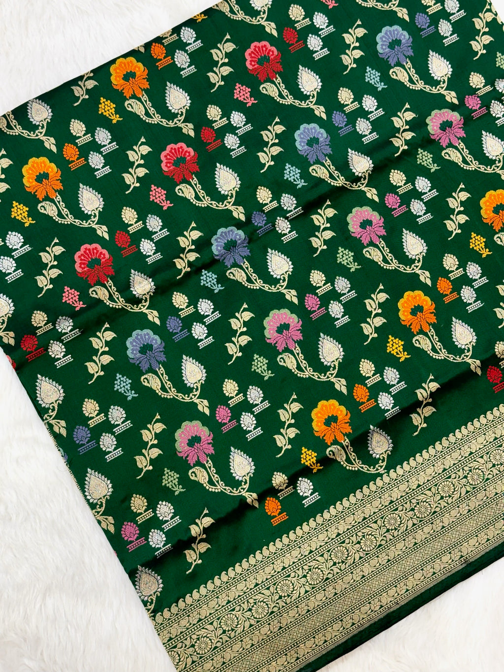 Bottle Green Katan Silk Handwoven Banarasi Saree