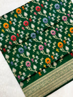 Bottle Green Katan Silk Handwoven Banarasi Saree