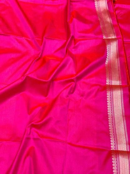 Reddish Pink Pure Mulberry Katan Silk Handwoven Banarasi Saree With Kadhwa Technique
