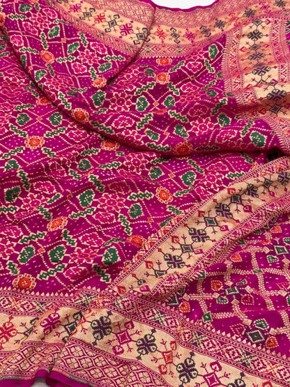 Red/Orange Pure Banarasi Bandhej Lightweight Saree - Pure Chiffon Georgette Handloom Banarasi Saree
