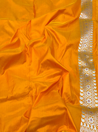 Pastel Orange Pure Mulberry Katan Silk Handloom Banarasi Modern Saree