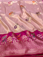 Rose Gold Pure Kora Tissue Silk Handwoven Banarasi Saree