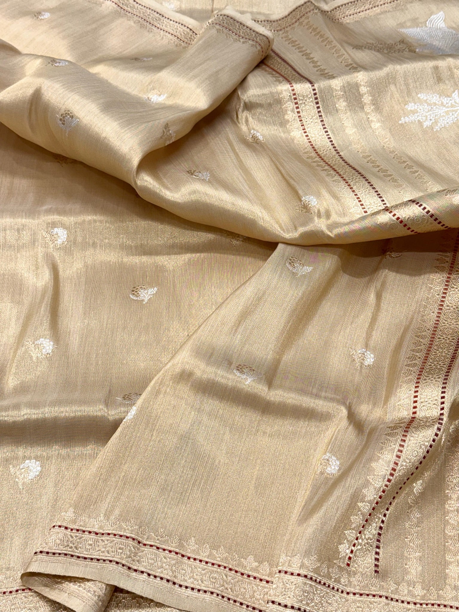 Beige Ektara Weave Katan Tissue Handwoven Banarasi Silk Saree