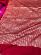 Hot Pink Pure Mulberry Muga And Satin Silk Banarasi Saree - Lightweight soft drape