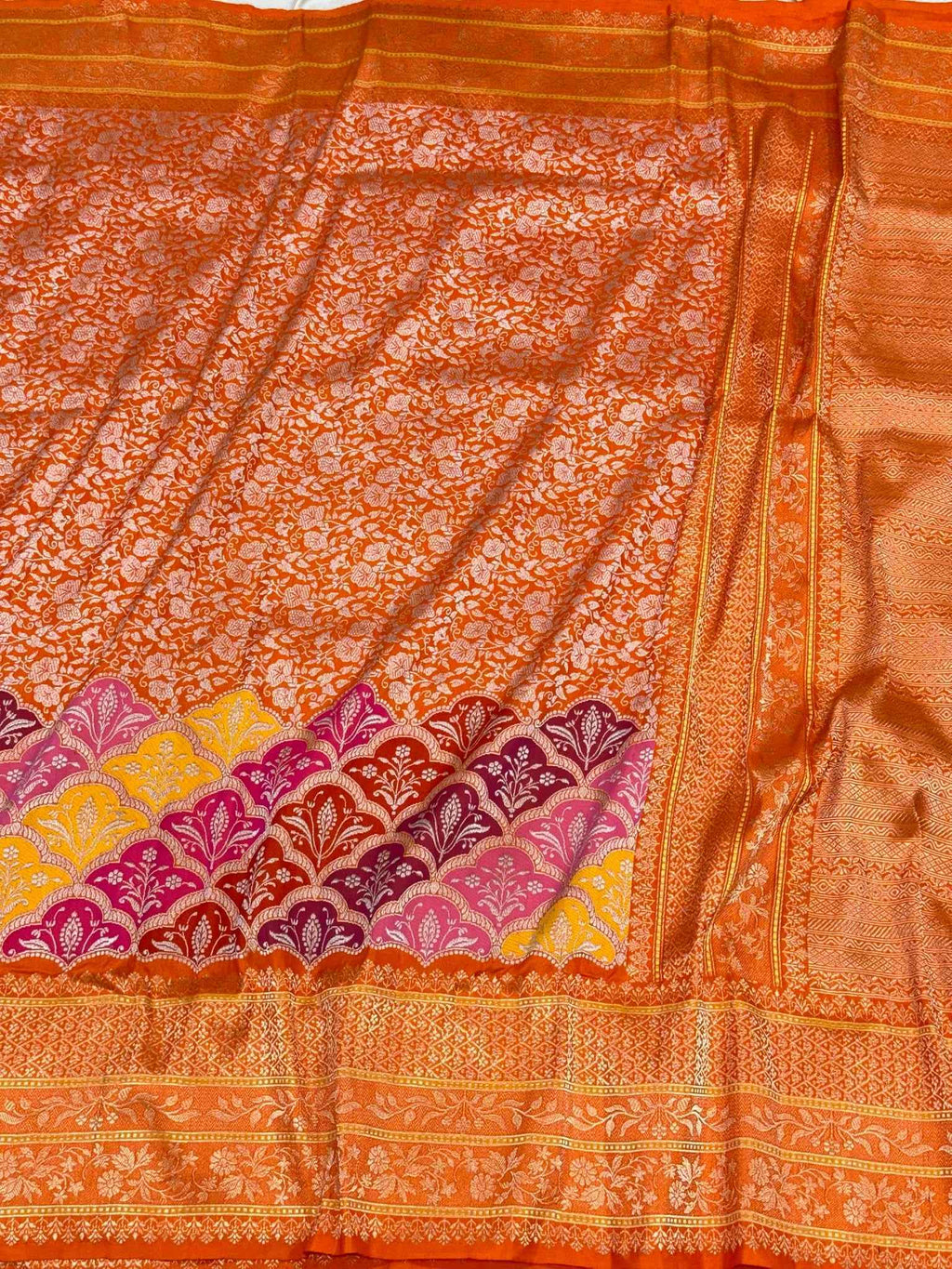 Molten Gold Pure Katan Silk & Pure Tissue Silk Handwoven | Kadhwa Technique | Banarasi Modern Saree
