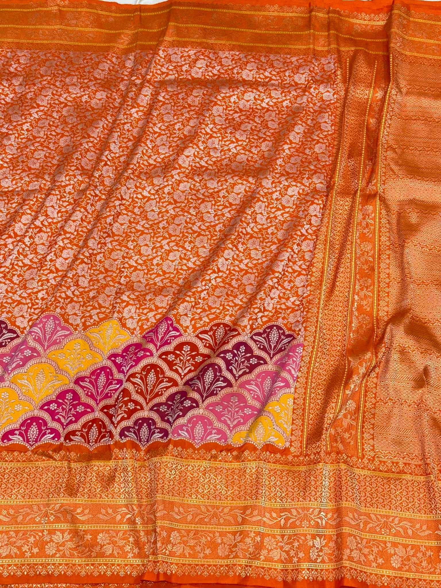 Molten Gold Pure Katan Silk & Pure Tissue Silk Handwoven | Kadhwa Technique | Banarasi Modern Saree
