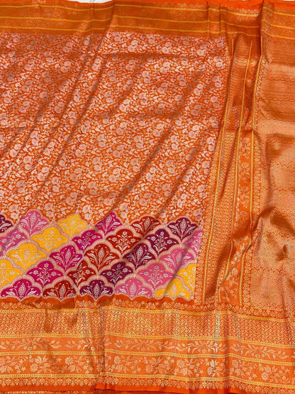 Molten Gold Pure Katan Silk & Pure Tissue Silk Handwoven | Kadhwa Technique | Banarasi Modern Saree