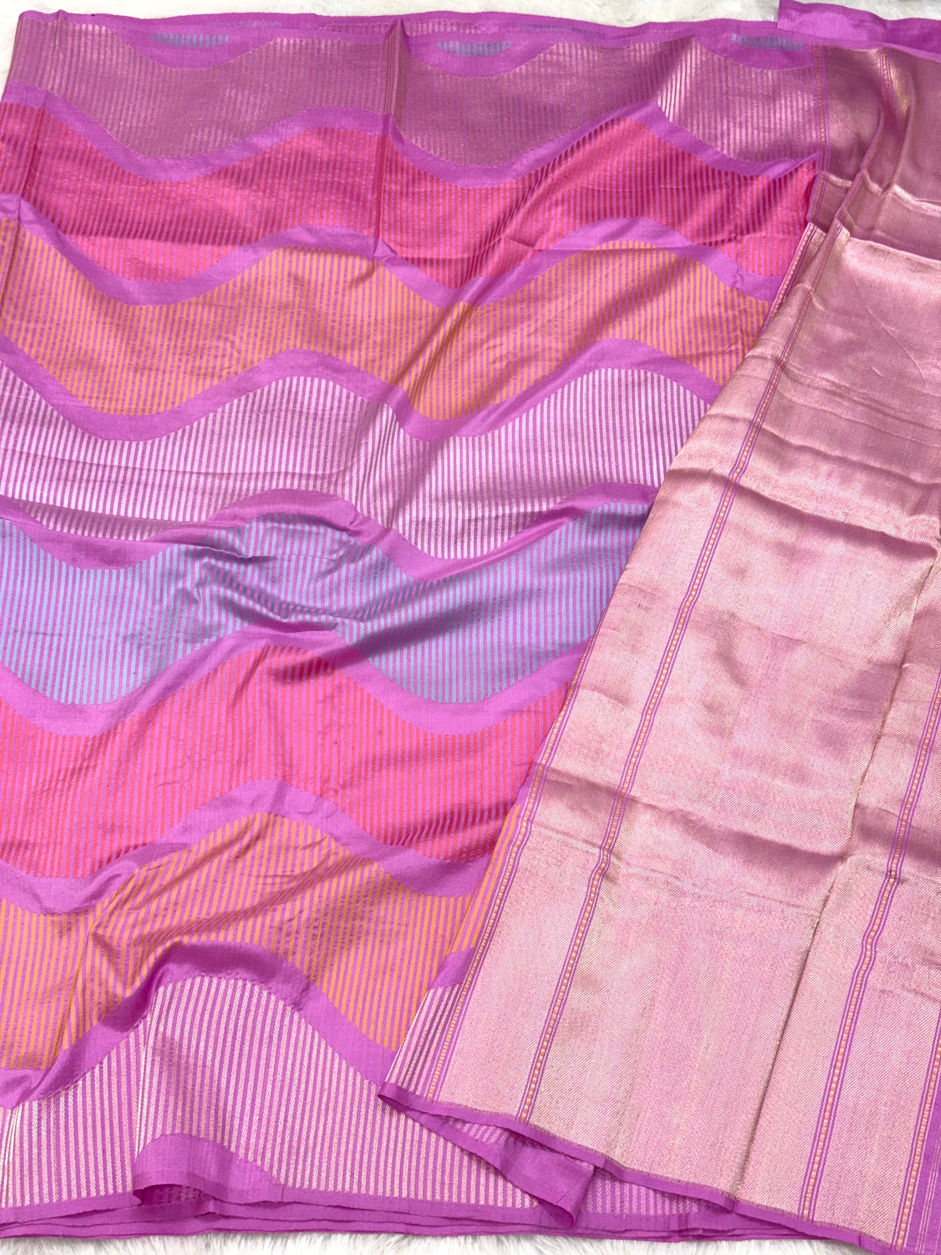 Pastel Pink Pure Mulberry Katan Silk Handwoven Banarasi Saree |Contemporary|