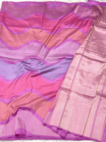 Pastel Pink Pure Mulberry Katan Silk Handwoven Banarasi Saree |Contemporary|