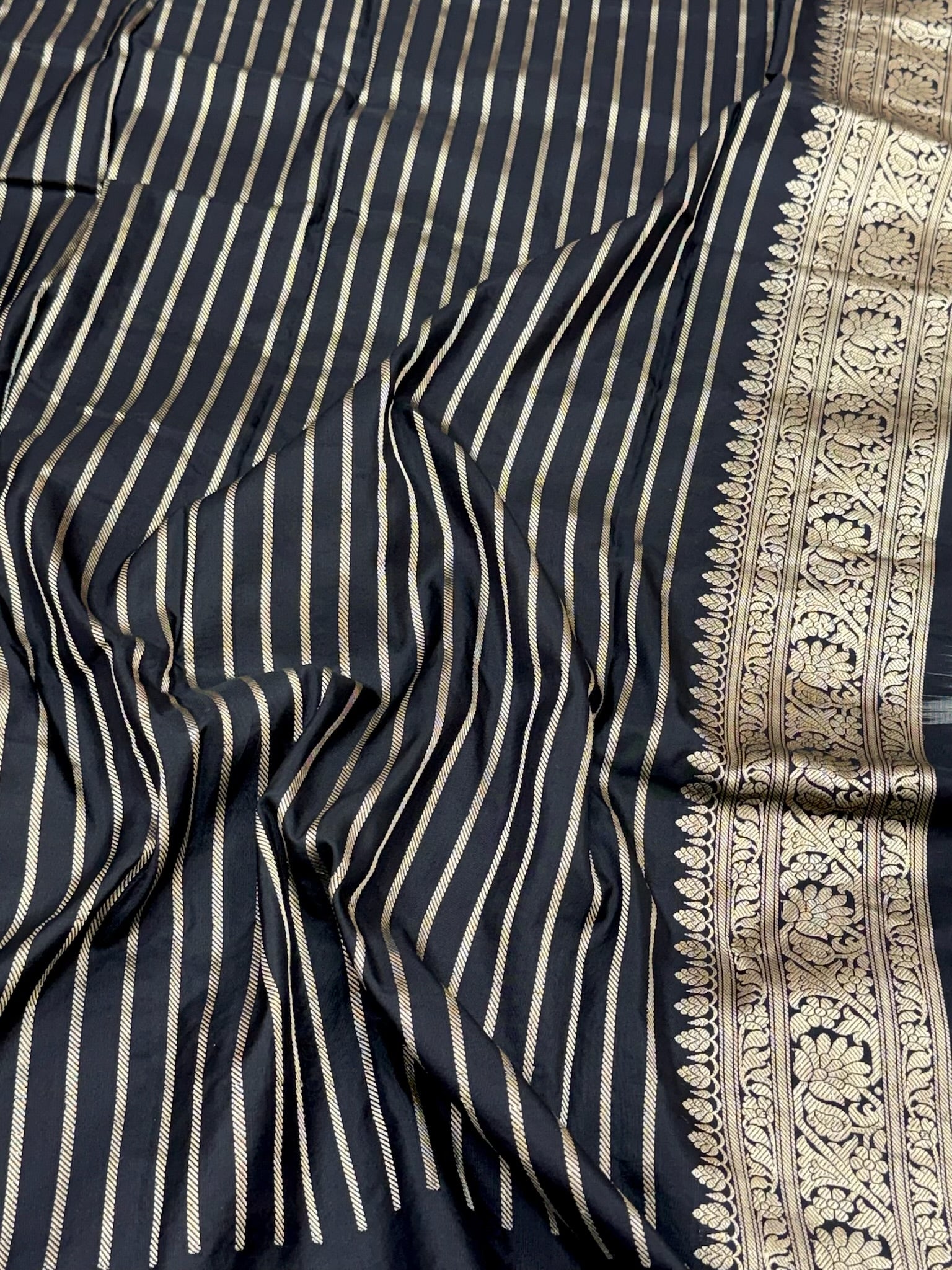 Black Pure Mulberry Silk & Pure Katan Silk | Kadhwa Technique | Exclusive Modern Authentic Banarasi Saree - Contemporary