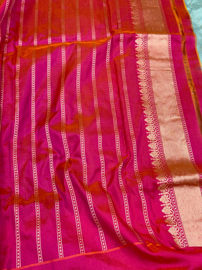 Sky Blue Pure Katan Mulberry Silk Banarasi Saree | Royal Banarasi Handwoven Kadhwa Saree