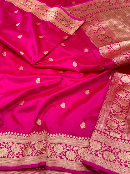 Pink Pure Katan Mulberry Silk Banarasi Saree | Kadhwa Weave | Handwoven Banarasi Saree