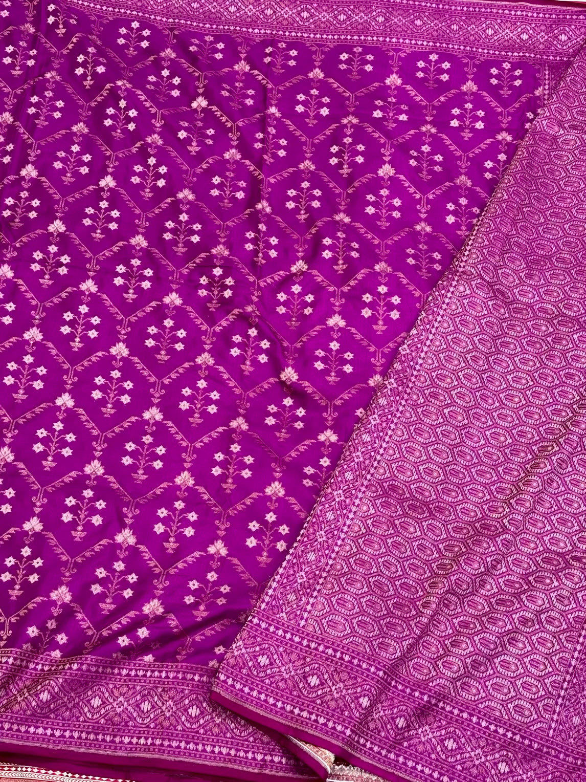 Magenta Purple Pure Katan Silk Handwoven Banarasi Saree |Ektara Weave|