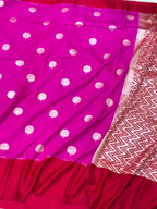 Hot Pink Pure Mulberry Muga And Satin Silk Banarasi Saree - Lightweight soft drape